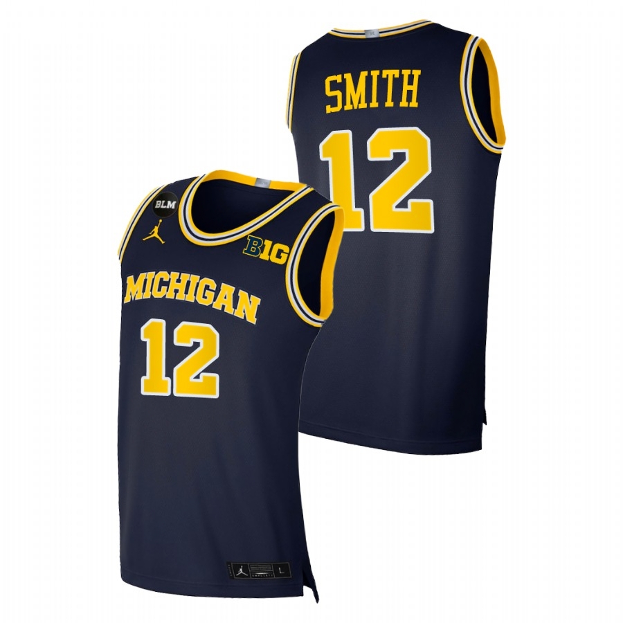 Michigan Wolverines Men's NCAA Mike Smith #12 Navy BLM College Basketball Jersey XYO6849AC